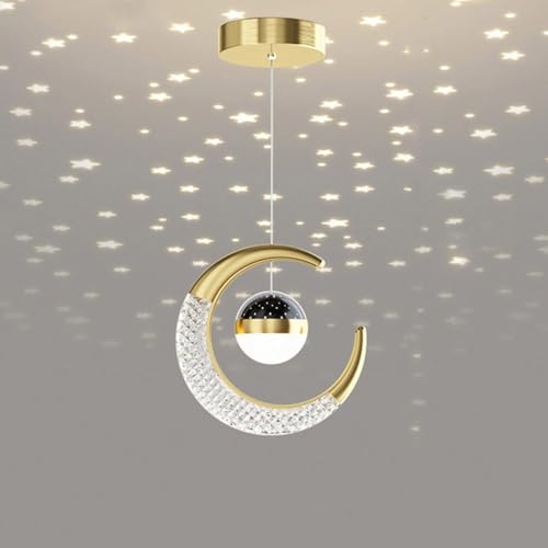 Mengjay Kreativer Stern-Kronleuchter,LED Pendelleuchte,sternenklarer Himmel Hängelampe Deckenleuchte Fairy Lampe Mond und Sterne Pendelleuchte Schlafzimmer Kronleuchter (Gold(Warm)) von Mengjay