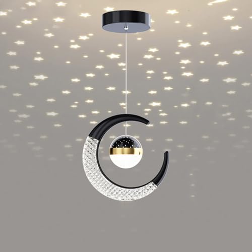 Mengjay Kreativer Stern-Kronleuchter,LED Pendelleuchte,sternenklarer Himmel Hängelampe Deckenleuchte Fairy Lampe Mond und Sterne Pendelleuchte Schlafzimmer Kronleuchter (Schwarz(Warm)) von Mengjay