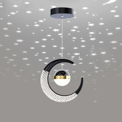 Mengjay Kreativer Stern-Kronleuchter,LED Pendelleuchte,sternenklarer Himmel Hängelampe Deckenleuchte Fairy Lampe Mond und Sterne Pendelleuchte Schlafzimmer Kronleuchter (Schwarz(Weiß)) von Mengjay