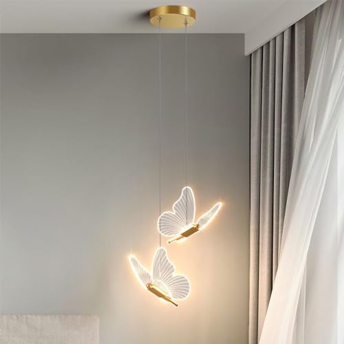Mengjay Kreatives LED Schmetterling Pendelleuchte,Nordic Moderne Deckenlampe Pendellampe aus Metall,LED Hängeleuchte Wohnzimmer Schlafzimmer Dekoration Kronleuchter (Gold, S) von Mengjay