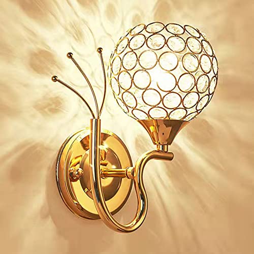 Mengjay Kristall Wandleuchte Modern Style Dekorative Wandleuchte Schlafzimmer Wandlampe Gang Wohnzimmer Wandbeleuchtung E27 Nachttischlampe Kreative Wandlicht(Keine Lampe enthalten) (Gold) (Links) von Mengjay