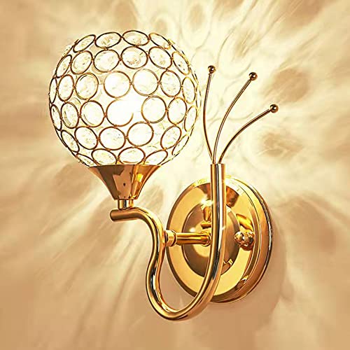 Mengjay Kristall Wandleuchte Modern Style Dekorative Wandleuchte Schlafzimmer Wandlampe Gang Wohnzimmer Wandbeleuchtung E27 Nachttischlampe Kreative Wandlicht(Keine Lampe enthalten) (Gold) (Rechts) von Mengjay