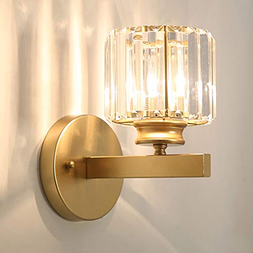 Mengjay Kristallwandleuchte Moderne Kristallleuchten Dekorative Wandbeleuchtung Nachttischlampe k9 Kristalllicht Wandleuchte Home Lighting Glaslampenschirm für Wohnzimmer Korridor Lampe E27 (Gold) von Mengjay