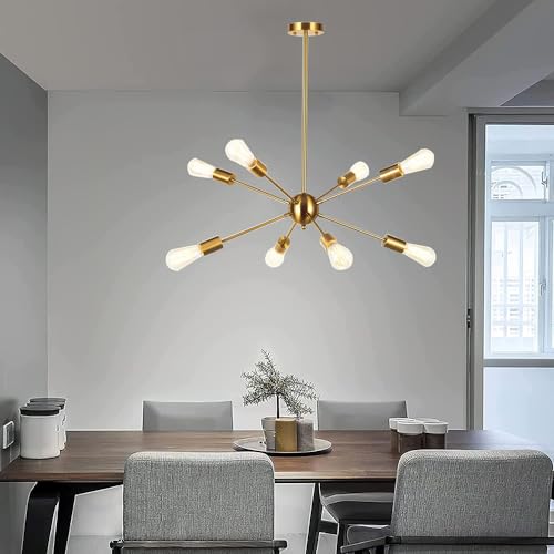 Mengjay Kronleuchter Moderne Pendelleuchte Metall Industrielle Vintage Halterung Kronleuchter für Wohnzimmer Esszimmer Schlafzimmer Foyer (Gold, 8xE27) von Mengjay