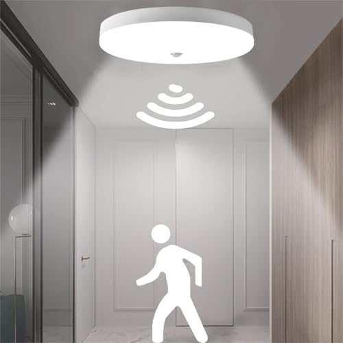 Mengjay LED Deckenlampe mit Bewegungsmelder,20W 6000K Kaltweiß Wasserdicht LED Deckenlampe mit 120° Sensor,Ultraslim Deckenleuchte Flach Wandleuchte für Flur, Badezimmer,Keller,Garage (Rund, 30W) von Mengjay