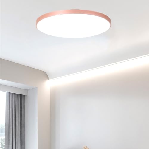 Mengjay LED Deckenleuchte Dimmbar,30W Deckenlampe Flach Rund,3000K/4000K/6000K 3Farben LED Lampen Deckenlampen,IP44 Wasserfest Badezimmer Lampe Küchenlampen,Modern Ultraslim Led Panel (Rosa, 40W) von Mengjay