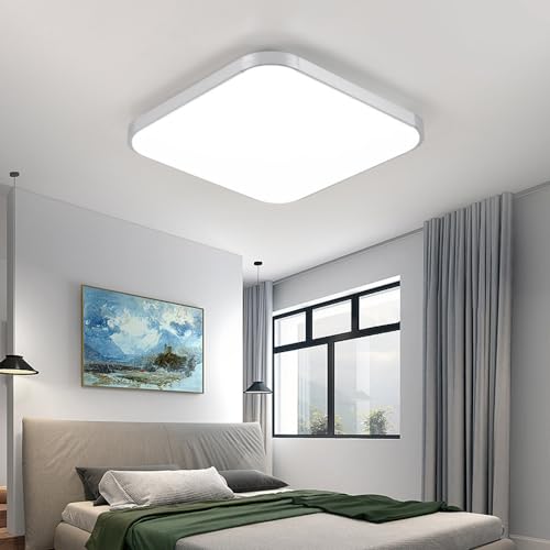 Mengjay LED Deckenleuchte Flach, Quadratisch Badlampe Deckenlampen 20W, 2000LM Modern Panel Lampe für Badezimmer Wohnzimmer Schlafzimmer Badezimmer, 6000K Kaltweiß von Mengjay