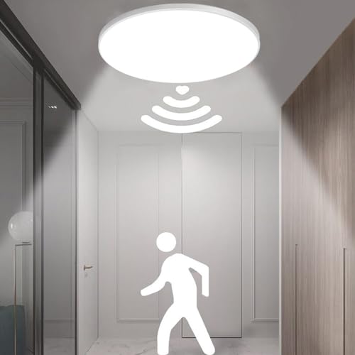 Mengjay LED Deckenleuchte Innen mit Bewegungsmelder,18W Rund Deckenlampe mit 120° Radar Sensor,6000K Kaltweiß Wasserdicht LED Deckenlampe Wandleuchte für Flur, Badezimmer,Garage,Balkon (Weiß, 18W) von Mengjay