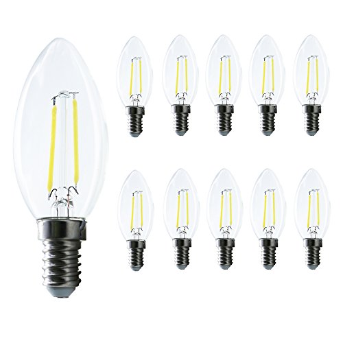 Mengjay LED E14 Edison Lampe ersetzt 20 Watt, E14 C35 Led Lampe 2W Filament Gluehfaden LED Birne Lampe Kerzen-Form 150 Lumen 360° Abstrahlwinkel 10er Pack (Kaltweiß) von Mengjay