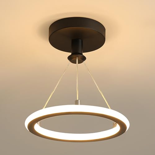 Mengjay LED Pendelleuchte Esszimmer Metall ring Kronleuchter Wohnzimmerlamp Dimmbar Hängeleuchte Esstisch Pendellampe Acryl Deckenleuchte Hängelampe Küchen (Schwarz) von Mengjay