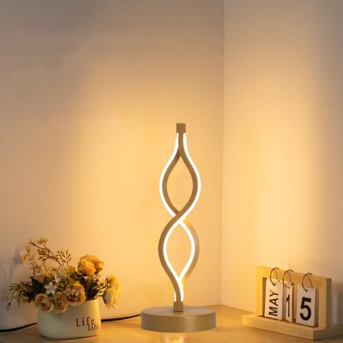 Mengjay LED Spiral Tischlampe,Moderne Nachttischlampe mit 3 Farbtemperatur,Metall Dekoration Tischleuchte,Augenschutz Schreibtischlampe Leselampe für Kinderzimmer Schlafzimmer Wohnzimmer (Gold) von Mengjay