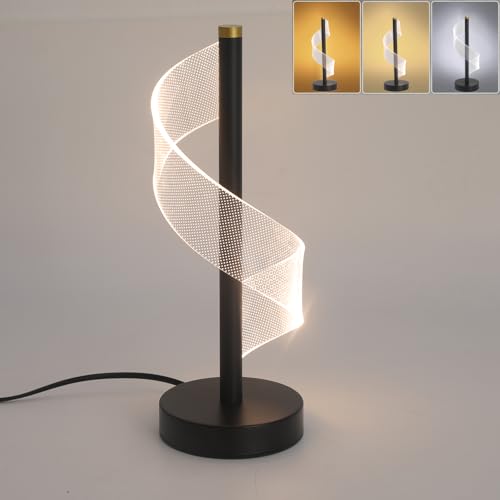 Mengjay LED Tischlampe Spiral Design 6W Dimmbar Schreibtischlampe Moderne lampe, Warmweiß Kaltweiss 3 Farbmodi, für Schlafzimmer, Büro, Wohnzimmer (Schwarz) von Mengjay