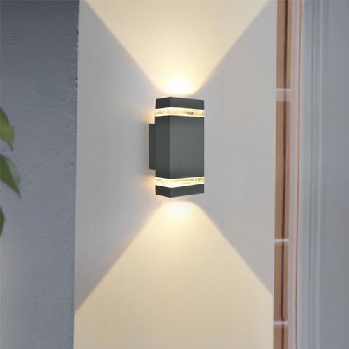 Mengjay LED Wandlampe Wandleuchte Aussen,Wasserdicht IP54 Modern Wandlampe,GU10 Aluminium Up Down Außenwandleuchte,Außenbeleuchtung Außenleuchte Wand für Garten Terrasse (Grau) von Mengjay