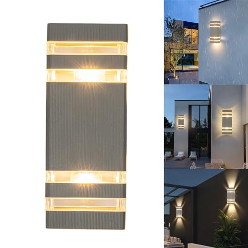 Mengjay LED Wandleuchte GU10 Aluminium Up and Down Außenwandleuchte,E27 Wandleuchten Außen/Innen,Wasserdicht Außenleuchte Außenlampe Wand, Außen Wandleuchte für Garten Terrasse (grau) von Mengjay