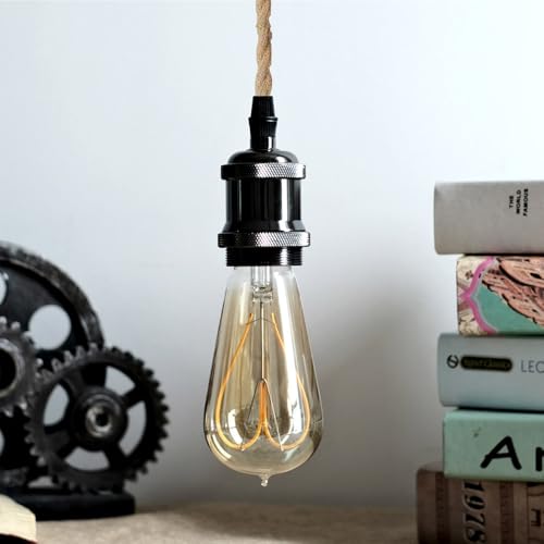 Mengjay Lampenfassung E27 mit Kabel und Schalter,Metall Lampenaufhängung,Jute-Kabel,Pendelleuchte Zubehör, DIY Zubehör,Antiker-Look,für Pendelbeleuchtung Wandleuchte,Deckenbeleuchtung (B) von Mengjay