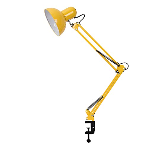 Mengjay Leuchten Klemm-Gelenkleuchte, LED Schreibtischlampe, Arbeitsplatz Leuchte, 1 flammige Klemmlampe Vintage, Klemmleuchte in Schwarz glänzend, Lampe mit Schalter, E27 Fassung (Gelb) von Mengjay