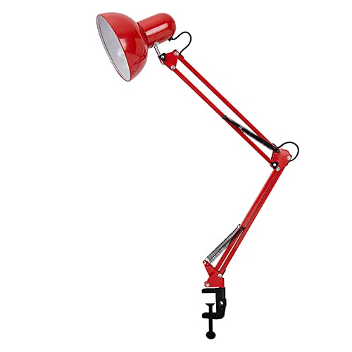 Mengjay Leuchten Klemm-Gelenkleuchte, LED Schreibtischlampe, Arbeitsplatz Leuchte, 1 flammige Klemmlampe Vintage, Klemmleuchte in Schwarz glänzend, Lampe mit Schalter, E27 Fassung (Rot) von Mengjay