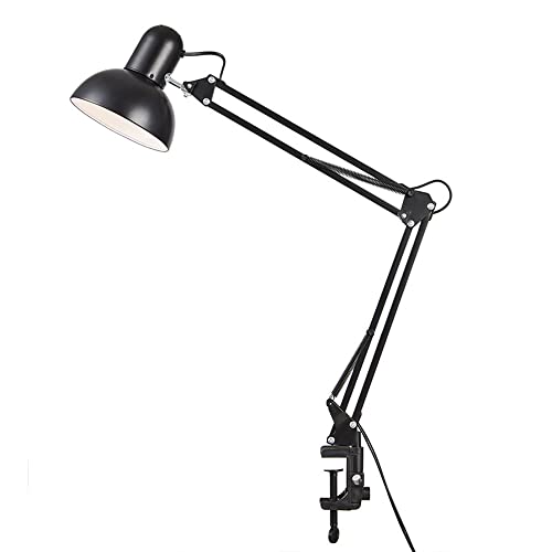 Mengjay Leuchten Klemm-Gelenkleuchte, LED Schreibtischlampe, Arbeitsplatz Leuchte, 1 flammige Klemmlampe Vintage, Klemmleuchte in Schwarz glänzend, Lampe mit Schalter, E27 Fassung (Schwarz) von Mengjay