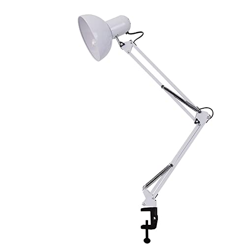 Mengjay Leuchten Klemm-Gelenkleuchte, LED Schreibtischlampe, Arbeitsplatz Leuchte, 1 flammige Klemmlampe Vintage, Klemmleuchte in Schwarz glänzend, Lampe mit Schalter, E27 Fassung (Weiß) von Mengjay