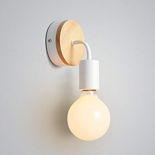 Mengjay Loft Vintage Retro Industrie E27 Edison LED Wandlampe Licht Holz & Metall Lampeschirm Wandleuchten Lampe Kaffee Wandleuchte Wohnzimmer Schlafzimmer Nachttisch Restaurant Korridor (Weiß) von Mengjay