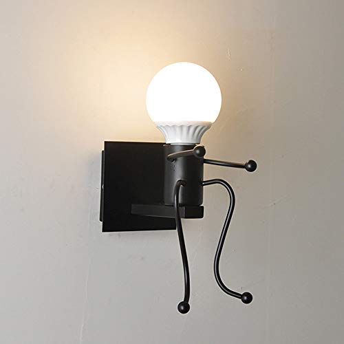 Mengjay Mini-Wandleuchten Für Wohnzimmer, Moderne Kreative Cartoon-LED-Wandlampen, Schlafzimmer, Kinder, Kleine Leute, Kinder-Wandleuchte, Dekoration, Geschenk, Metall, Nachttischlampe schwarz von Mengjay