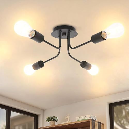 Mengjay Modern Kronleuchter Vintage Deckenleuchte Industrielle Pendelleuchten E27 Metall Deckenlampe Deckenleuchte für Wohnzimmer, Schlafzimmer, KüChe, Esszimmer (Schwarz - 4 Kopf) von Mengjay
