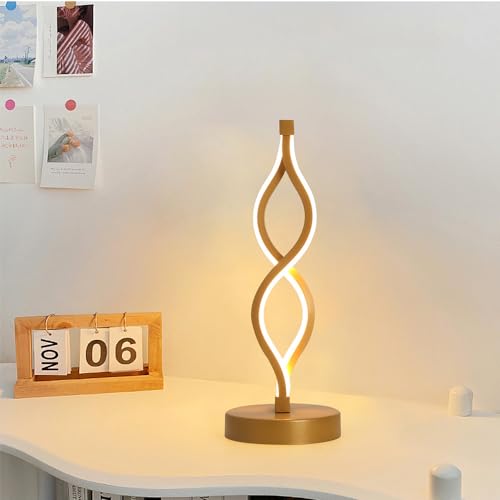 Mengjay Modern Nachttischlampe,LED Tischlampe,LED Tischleuchte Dimmbar Tischlampe 3 Farbtemperatur,Augenschutz Schreibtischlampe Nachtlicht für Schlafzimmer Wohnzimmer Kinderzimmer Büro (Gold) von Mengjay