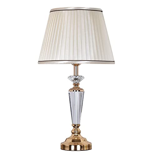 Mengjay Modern Nachttischlampe Amerikanischen Kristall Tischlampe Stoffschirm Tischleuchte E27 Fassung Schreibtischlampe für Schlafzimmer Wohnzimmer Hotel Café Dekorative Max 40W D30*H55CM von Mengjay