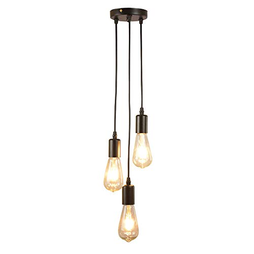 Mengjay Modern Pendelleuchte Schwarz 3 Flammig Deckenleuchte Led Kronleuchter Modern Hängeleuchte mit E27 Lampenfassung,Retro Hängend Lampen Industrial Pendelleuchte für Pendelleuchten (A) von Mengjay