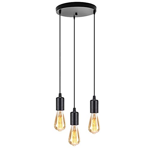 Mengjay Modern Pendelleuchte Schwarz 3 Flammig Deckenleuchte Led Kronleuchter Modern Hängeleuchte mit E27 Lampenfassung,Retro Hängend Lampen Industrial Pendelleuchte für Pendelleuchten (B) von Mengjay