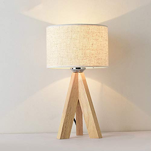 Mengjay Modern Tischlampe aus Holz mit Zugschalter & EU-Stecker, Flachsstoff Lampenschirm, Nachttischlampe für Schlafzimmer, Geschenk, Wohnzimmer, Esszimmer Eckig, Kinderzimmer von Mengjay