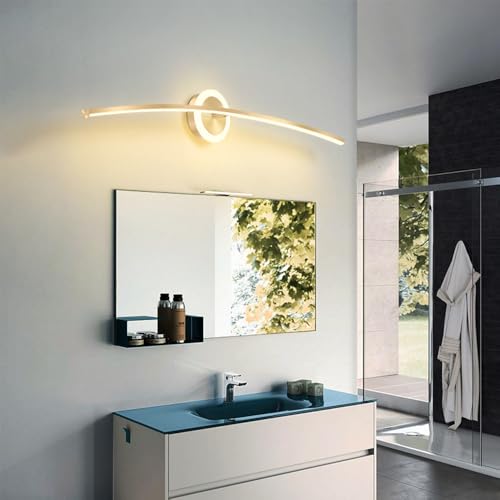 Mengjay Moderne LED Wandleuchte,LED Spiegelleuchte Bad,Innen Wandlampe,Wandbeleuchtung mit 3 Farbtemperaturen,für Schlafzimmer Wohnzimmer Flur (80cm (gold)) von Mengjay