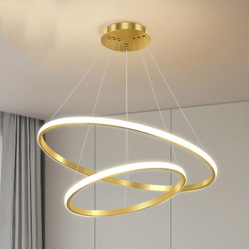 Mengjay Moderne LED pendelleuchte esszimmer dimmbar hängelampe esstisch, Linear design hängeleuchte,Kronleuchter Küchen LED Wohnzimmer Deckenleuchten,Dimmbar Pendellampe 3 Farben dimmbar (Golden) von Mengjay