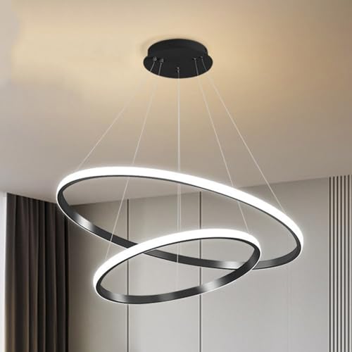 Mengjay Moderne LED pendelleuchte esszimmer dimmbar hängelampe esstisch, Linear design hängeleuchte,Kronleuchter Küchen LED Wohnzimmer Deckenleuchten,Dimmbar Pendellampe 3 Farben dimmbar (Schwarz) von Mengjay