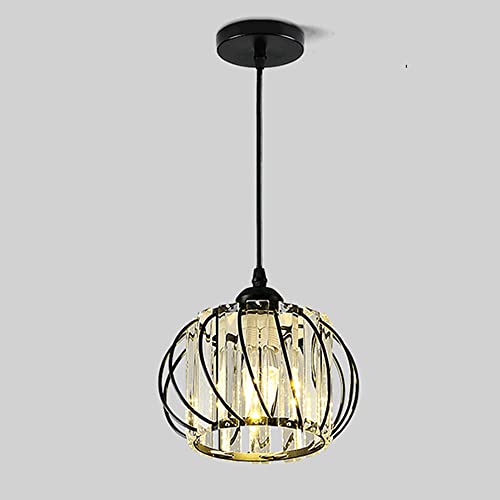Mengjay Moderne Style Kristall Pendelleuchte Lampenschirm, Golden Lampenschirm aus Kristall Metall Kronleuchter für Wohnzimmer Schlafzimmer Kristallkronleuchter Kristall Hängelampe (Schwarz), 09 von Mengjay