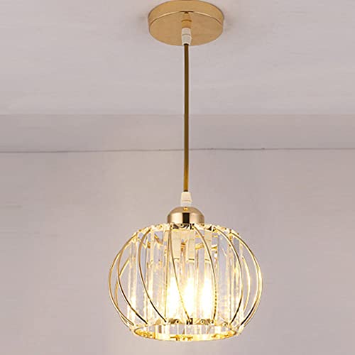 Mengjay Moderne Style Kristall Pendelleuchte Lampenschirm, Golden Lampenschirm aus Kristall Metall Elegante Kronleuchter für Wohnzimmer Schlafzimmer Kristallkronleuchter Kristall Hängelampe (Gold) von Mengjay