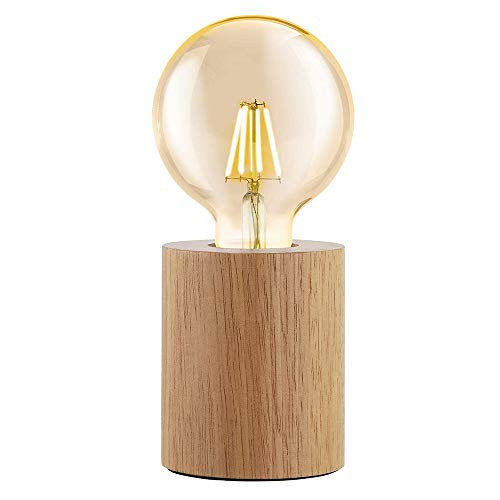 Mengjay Moderne Tischlampe E27 Holz Schreibtischlampe,Holz-Tischleuchte rund,Nachttischlampe aus Holz, Wohnzimmerlampe in Natur, Lampe mit Schalter, E27 Fassung(ohne Leuchtmittel) von Mengjay