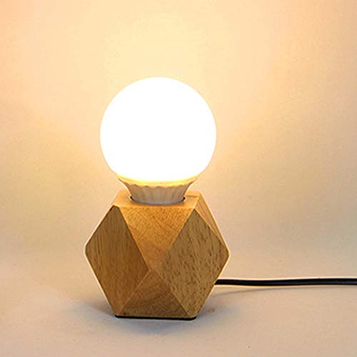Mengjay Moderne Tischlampe E27 Holz Schreibtischlampe Diamant Nachttischlampe fuer Zuhause/Schlafzimmer/Wohnzimmer Dekor EU-Plug Holzsockel von Mengjay