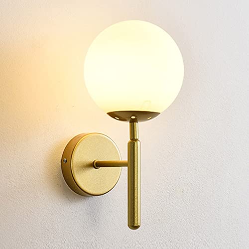 Mengjay Moderne Wandleuchte E27 Industrie Vintage Glaskugel Tropfen Wandlampe Retro Wandstrahler Glaskugel Goldenes Metall Wandleuchten, für Schlafzimmer, Wohnzimmer (Undurchsichtig) von Mengjay