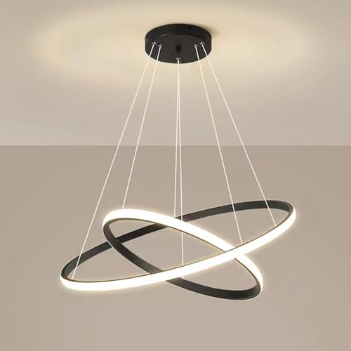 Mengjay Moderner 38W LED Kronleuchter, Kreativer 2 Ring Hängelampe Mit Höhenverstellbare Pendelleuchte, Dimmbar 3000K/4500K/6000K, Wohnzimmer Leuchter, Schlafzimmer, Esszimmer Pendelleuchte (Schwarz) von Mengjay