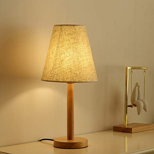 Mengjay Nachttischlampe Holz Vintage E27 Tischlampe Retro für Hotel Kinderzimmer Schlafzimmer Landhaus, Klein Rund Kinder Schreibtischlampe mit Lampenschirm, Ohne LED Glühbirne von Mengjay