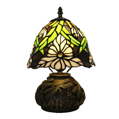 Mengjay Nachttischlampe Vintage,Tiffany Lampe Handcraft Glasmalerei Lampenschirm,Dekorative Tischlampe E27 Schreibtischlampe für Schlafzimmer Wohnzimmer Nachtlicht (B) von Mengjay