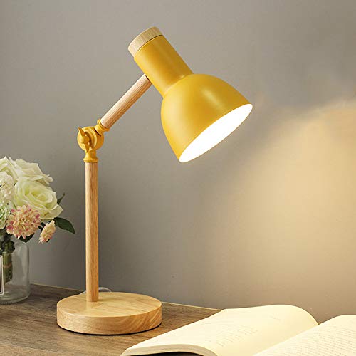 Mengjay Nordic Modern Creative Tischlampe Schlafzimmer Nachttischlampe Kinder Büro Augenschutz Lesetischlampe Verstellbare Schreibtischlampe E27 Holz Metall Nachtlampe (Yellow) von Mengjay