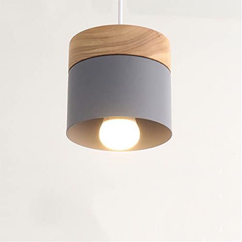 Mengjay Nordic Modern Metall Pendelleuchte E27 Holz Hängeleuchte,Industrielle Deckenleuchten Wohnzimmer Hängelampe, Metall Vintage Pendelleuchte Für Küche Schlafzimmer Lounge (Gray) von Mengjay