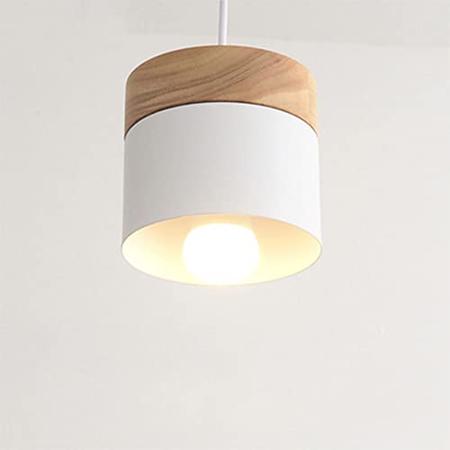 Mengjay Nordic Modern Metall Pendelleuchte E27 Holz Hängeleuchte,Industrielle Deckenleuchten Wohnzimmer Hängelampe, Metall Vintage Pendelleuchte Für Küche Schlafzimmer Lounge (White) von Mengjay