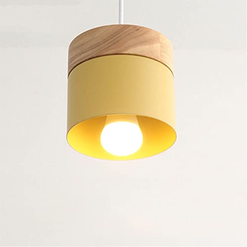 Mengjay Nordic Modern Metall Pendelleuchte E27 Holz Hängeleuchte,Industrielle Deckenleuchten Wohnzimmer Hängelampe, Metall Vintage Pendelleuchte Für Küche Schlafzimmer Lounge (Yellow) von Mengjay