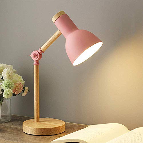 Mengjay Nordic Tischlampe Moderne Lesetischlampe Schlafzimmer Nachttischlampe mit Augenschutz Industrielle Schreibtischlampe Verstellbares E27 Holz Nachtlicht für Kinder Arbeitszimmer (Pink) von Mengjay