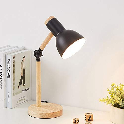 Mengjay Nordic Tischlampe Moderne Lesetischlampe Schlafzimmer Nachttischlampe mit Augenschutz Industrielle Schreibtischlampe Verstellbares E27 Holz Nachtlicht für Kinder Arbeitszimmer (Schwarz) von Mengjay