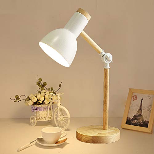 Mengjay Nordic Tischlampe Moderne Lesetischlampe Schlafzimmer Nachttischlampe mit Augenschutz Industrielle Schreibtischlampe Verstellbares E27 Holz Nachtlicht für Kinder Arbeitszimmer (Weiß) von Mengjay