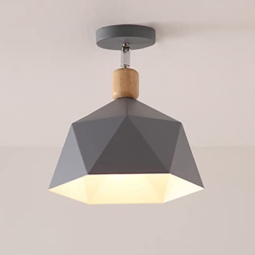 Mengjay Nordische Deckenleuchte E27 Deckenlampe,Vintage Deckenleuchte Retro Deckenbeleuchtung Metal Ceiling Light E27 Semi Flush Mount Ceiling Light,efekt für Flur Balkon Gang Küche (Grau) von Mengjay